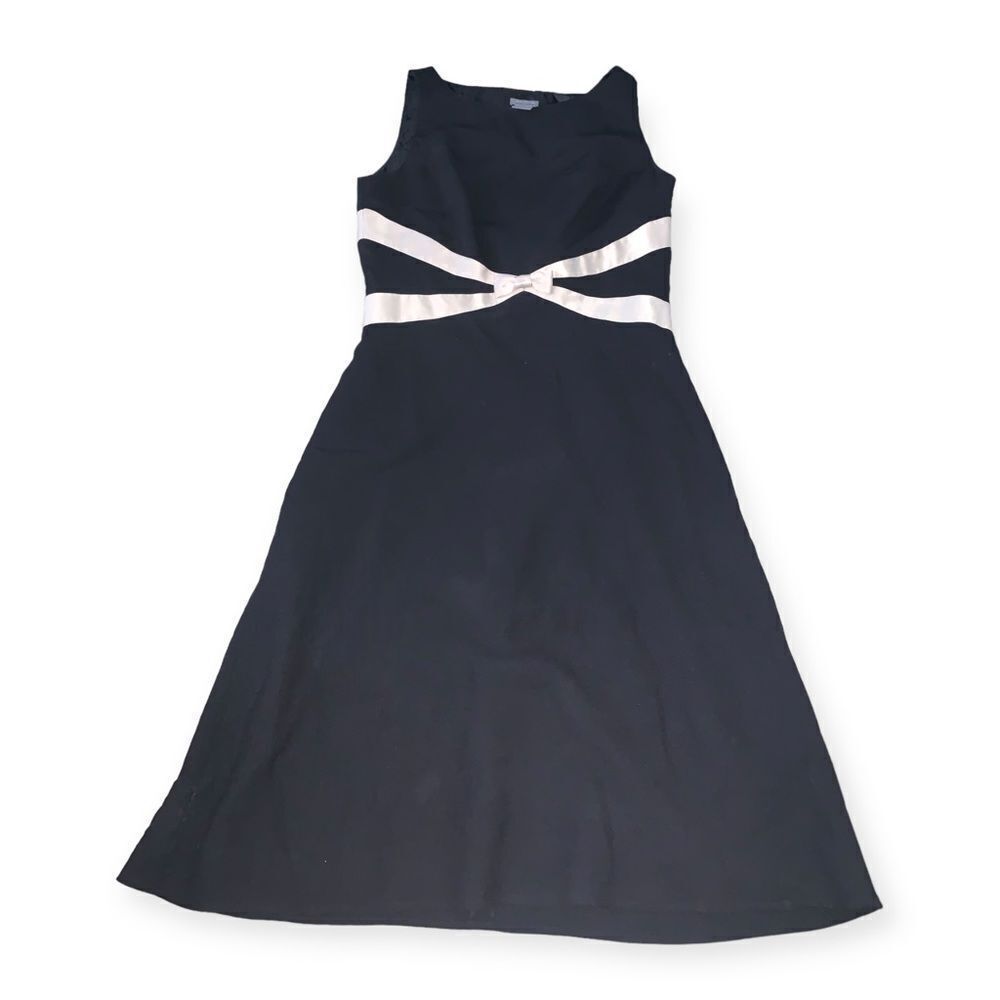 Ann Taylor Front Bow Black & Cream Sleeveless Flowy Dress Size 6